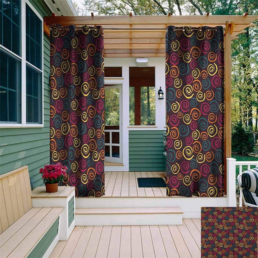 BrujHojqwde Outdoor Waterproof Curtain Abstract Spirals Pattern with Multiple Colors on a Dark Background Abstract Curved Stripes Insulated with Grommet Curtains for Bedroom W108 x L84 Multicolor