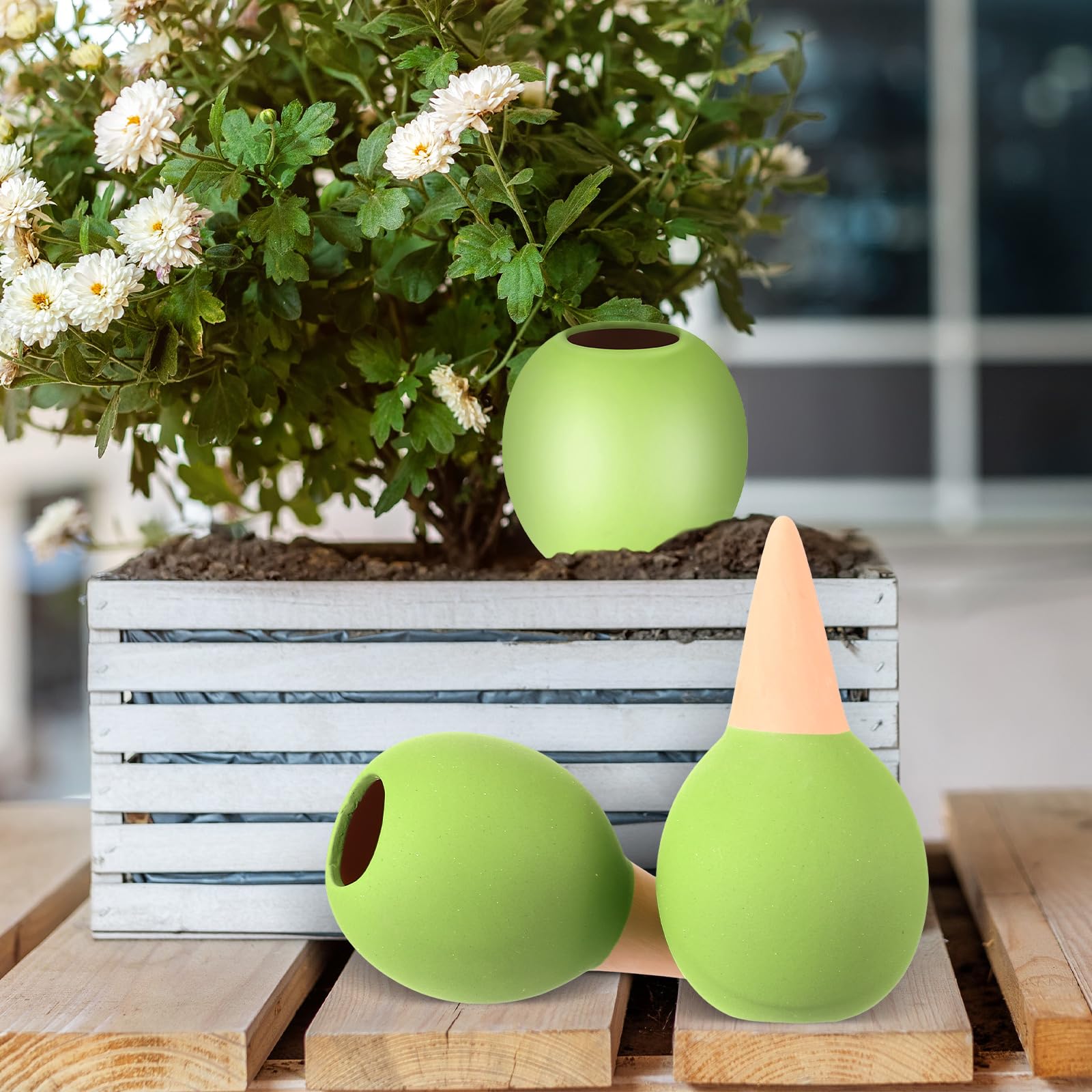 Blulu 8 Cônes d'argile d'Irrigation Boules d'Arrosage en Terre Cuite Dispositifs d'Arrosage Automatiques en Céramique pour Plante d'Intérieur en Pot Boîte de Balcon Distributeur d'eau (Vert)