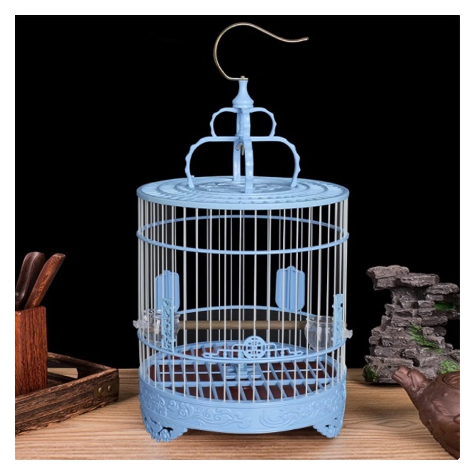 Gabbia per Uccelli Gabbia for Uccelli Sospesa, Ornamento Rotondo in Plastica con Porta di Sicurezza for Interni Ed Esterni Voliera(Blue)