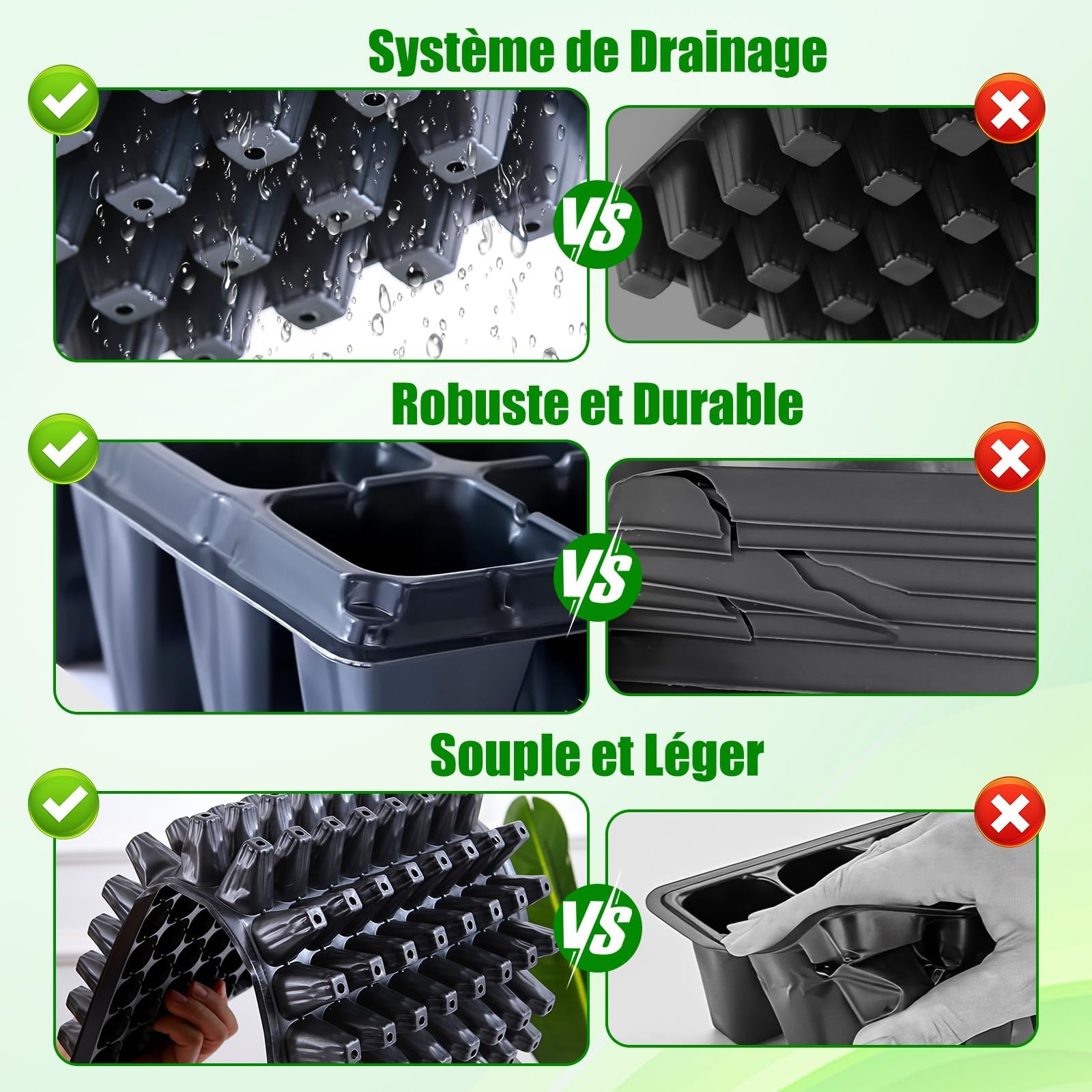 12 Pièces Plateaux Semis Plateau Plantation Germination Multi Cellules Réutilisable Drainage Optimisé Fabriqué en PP Adapté Culture Maison Serre Intér, 32 cellules