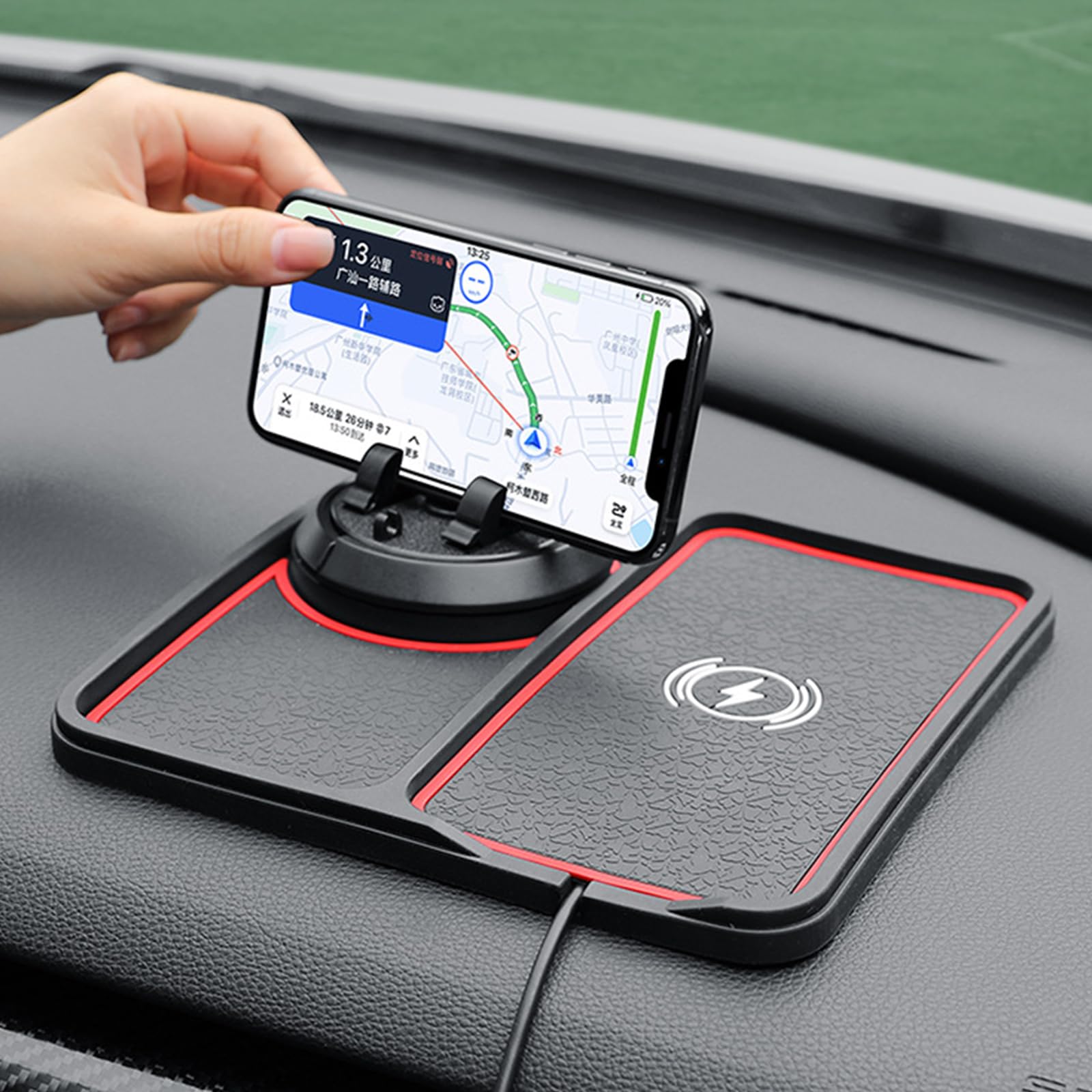 Caricatore da auto wireless e supporto per telefono con base antiscivolo rotazione a 360 gradi per tutti i telefoni