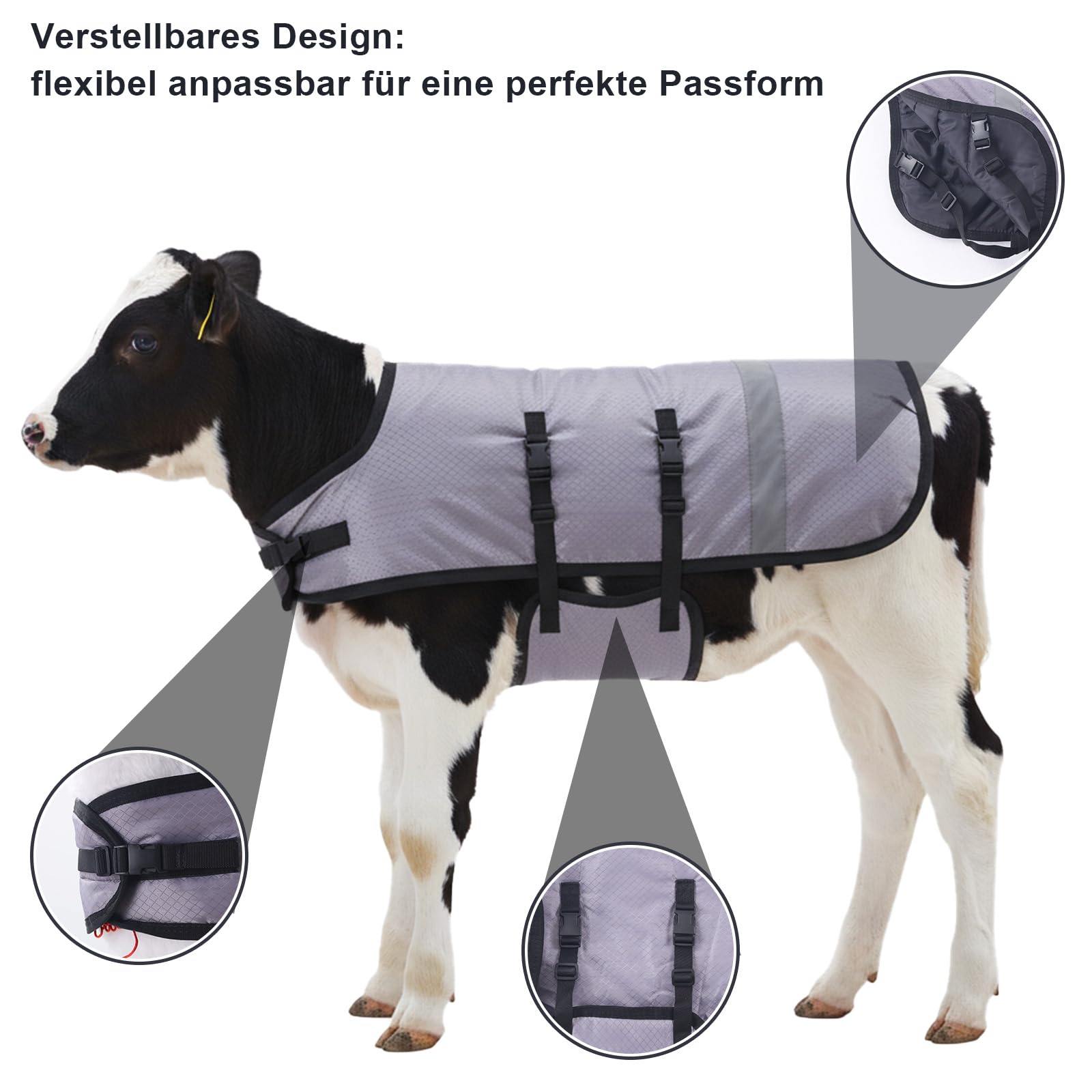 Calda coperta per vitelli da 200 g/m², imbottitura impermeabile e antivento, coperta regolabile per vitelli, agnelli e altri animali giovani