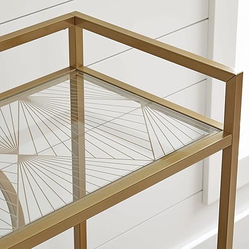 Miniatura 4 de LINCCI Carrito de barra Mid-Century de metal y vidrio, acabado dorado