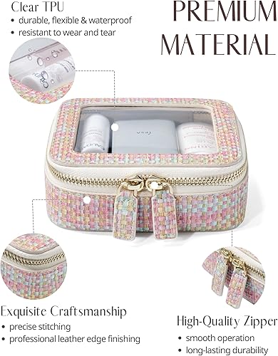 Miniatura 2 de Popvibe Pequeña bolsa de cosméticos para bolso, mini bolsa de maquillaje, pequeña bolsa transparente, bonita funda de maquillaje de cuero,