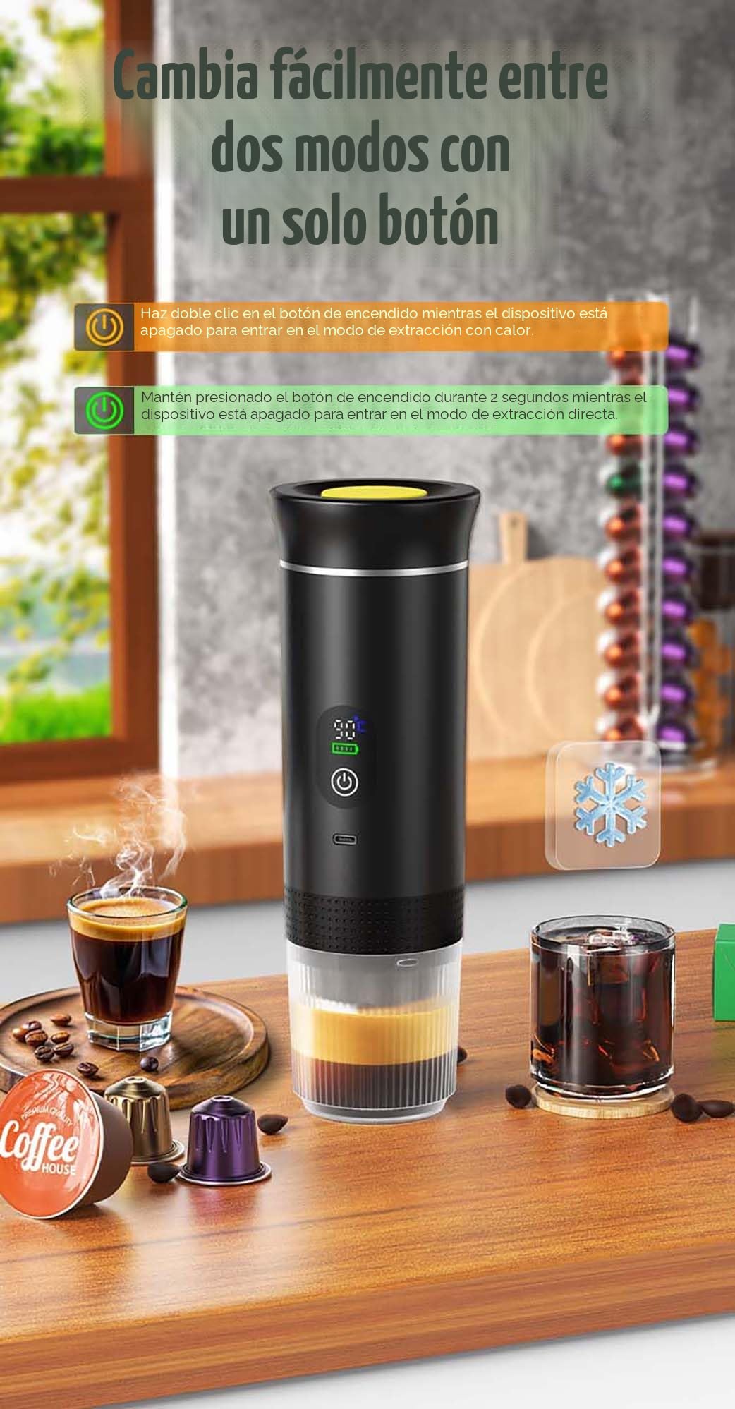 VHV - Cafetera portátil 3 en 1, recargable portátil de viaje, 12 V espresso Machine a Cafe para cápsula, café molido, para camping, viajes, oficina, coche, casa (negro)
