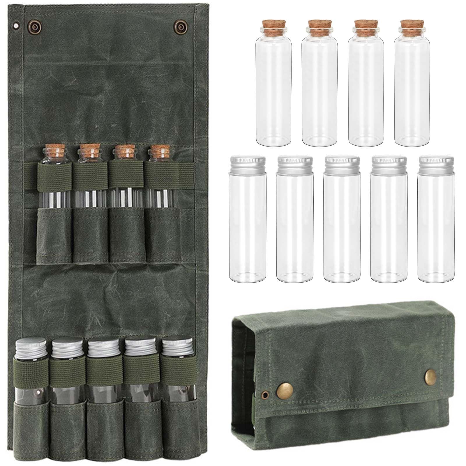 Sac à Épices Portable Camping - 9 Pots Mini + Support Toile - Vert - Imperméable - Neuf