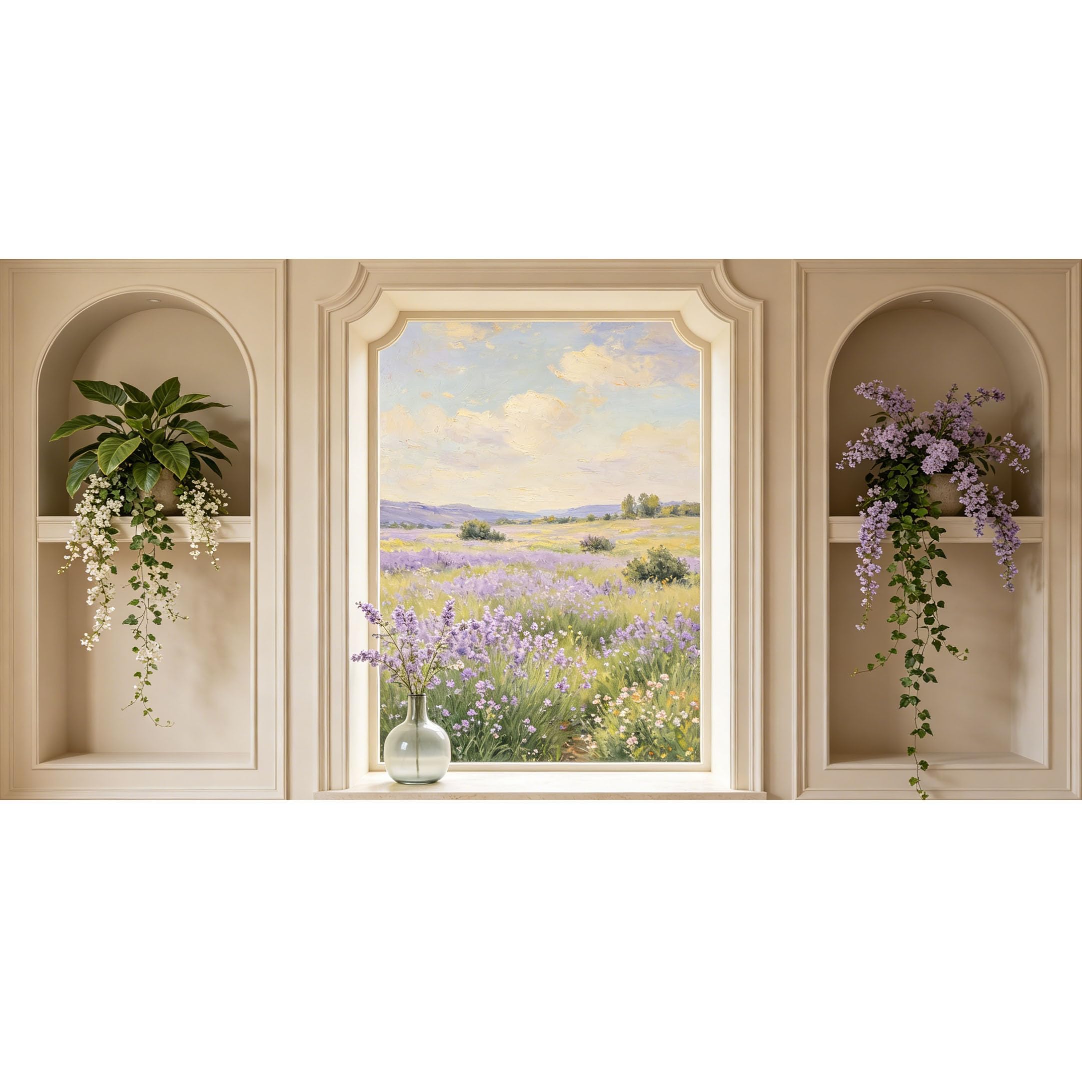 Agglomerix 3D Framed Wall Art Lavender Field Landscape Botanical Oil Painting Effect Large Size Self-Adhesive Removable Wall Decor Prints Artwork for Living Room Bedroom Office