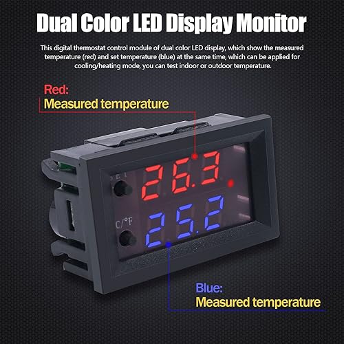 Miniatura 2 de Twidec Controlador de temperatura DC 12V programable -50 a 230.0 F (-58 a 230 F) Pantalla LED rojoazul Monitor Módulo de control de termostato de