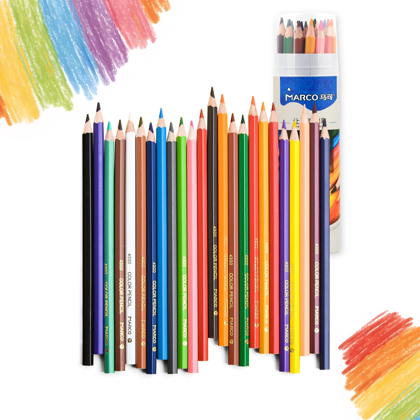 MARCO Profi - Kunstliebhaber - Farbstift - Set - 24 Farben, dicke Ölkreideminen in Holzstiften, Serie D4300. Eine beliebte Wahl für professionelle Maler und Malerinteressierte