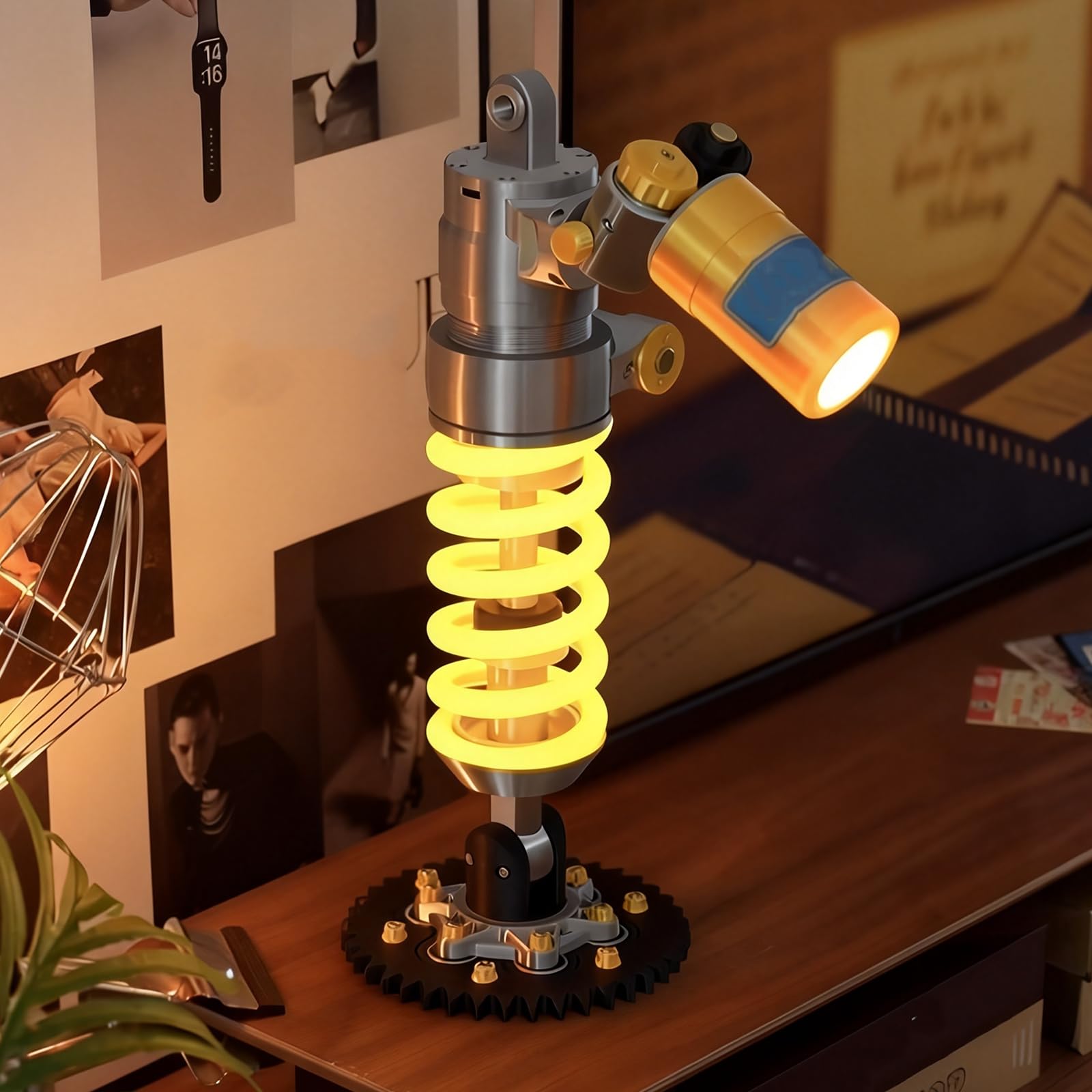 Lampada da tavolo con coilover stampata in 3D, luce LED dimmerabile al tatto, luce decorativa ricaricabile per sala giochi e garage, design unico per gli appassionati di auto