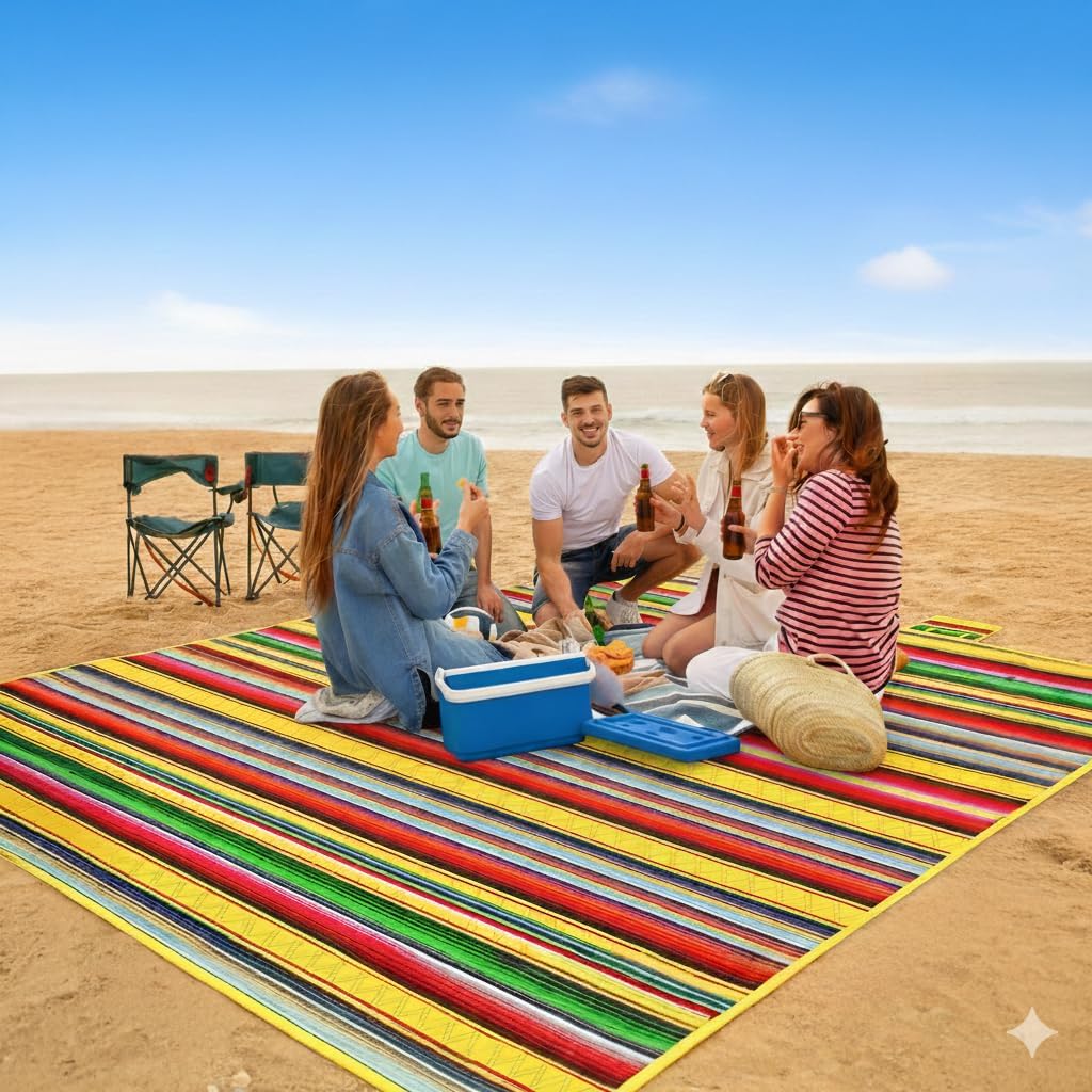 XL Sunny Beach & Picnic Blanket – Premium Mat – Sandproof & Waterproof – Quick Fold – 80"x80"