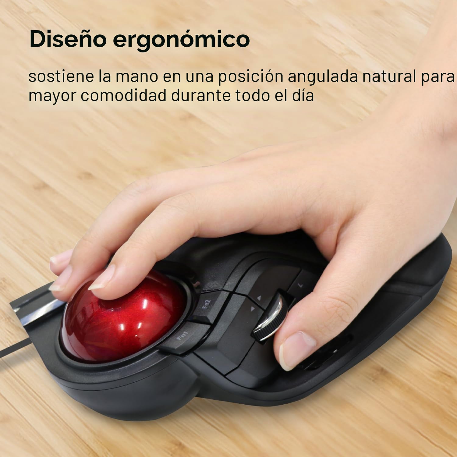 ELECOM Enorme Mouse Trackball, cableado, operado por los Dedos, función de 8 Botones, reposamuñecas Adjunto, Bola roja Lisa de 52 mm Windows11, macOS (M-HT1URBK)