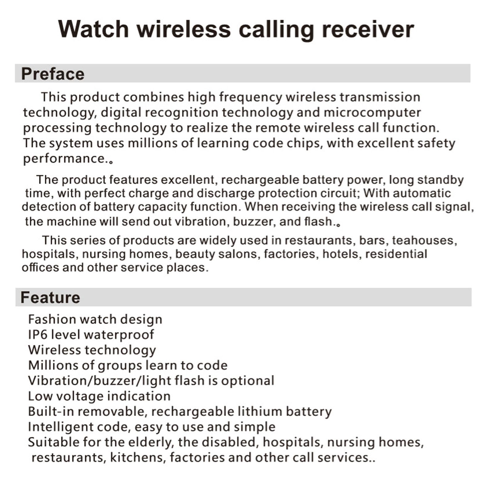 di Chiamata per Servizio Ristorante Wireless, Ricevitore con 2 Orologi e Cercapersone a 1 Pulsante, di Chiamata per Servizio Clienti Wireless Impermeabile IPX7 per Hotel