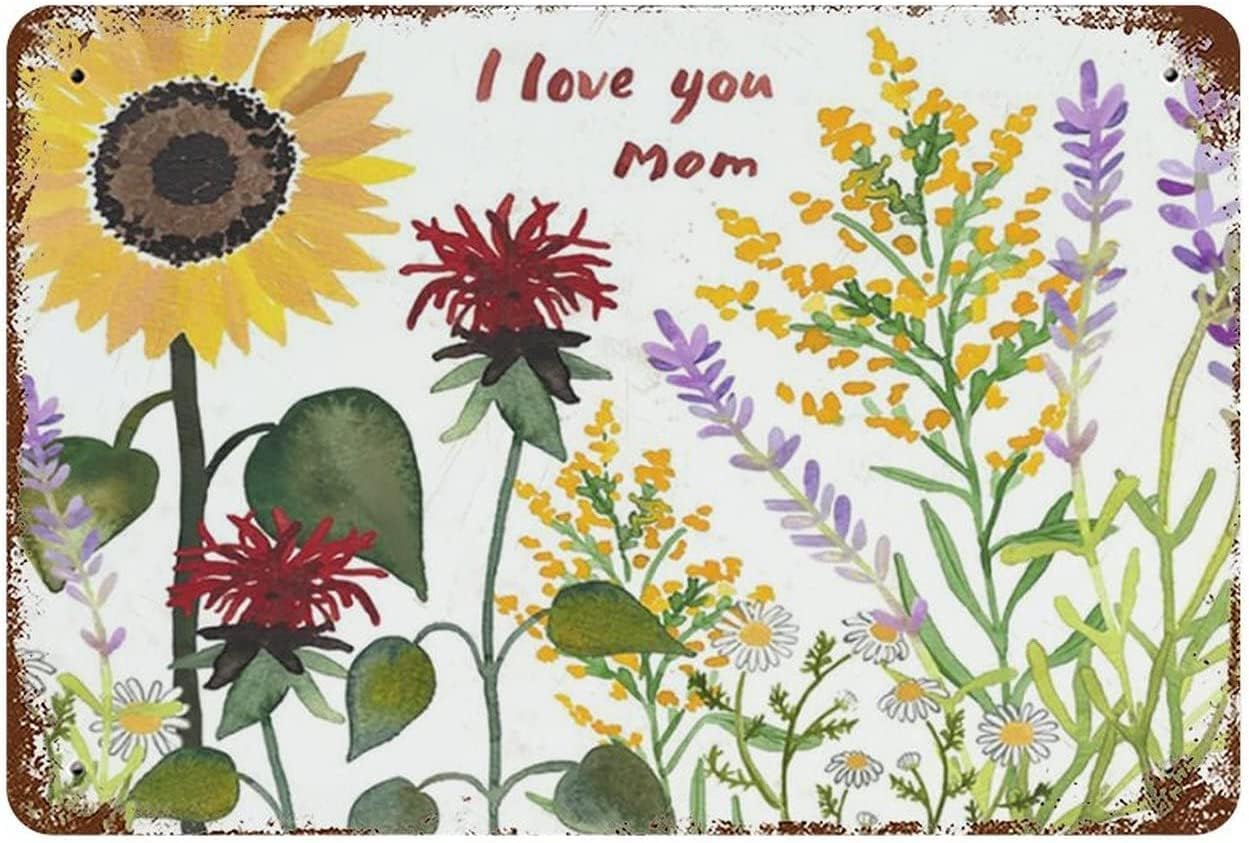 rayprint I Love You Mom Metal Aluminum Sign Retro Garden Decor Wall Decor for Bathroom Coffee Shop Decor Bar Man Cave Garage Vintage Poster Mother's Day Father's Day Plaque Aluminum Sign 8"x12"