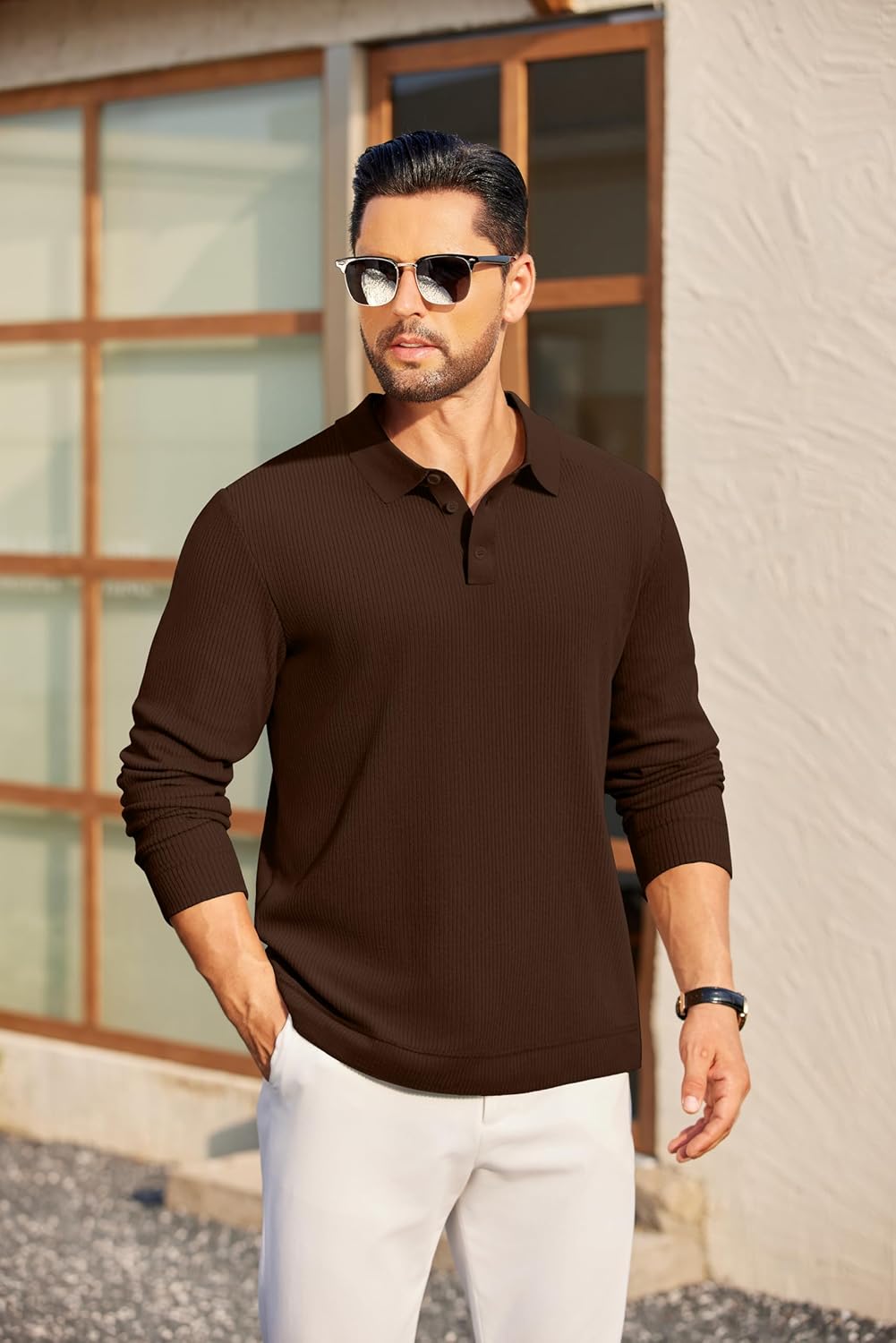 COOFANDY Mens Long Sleeve Polo Knit Polo Sweater Collared Pullover Casual Golf Polo Sweater - Image 2