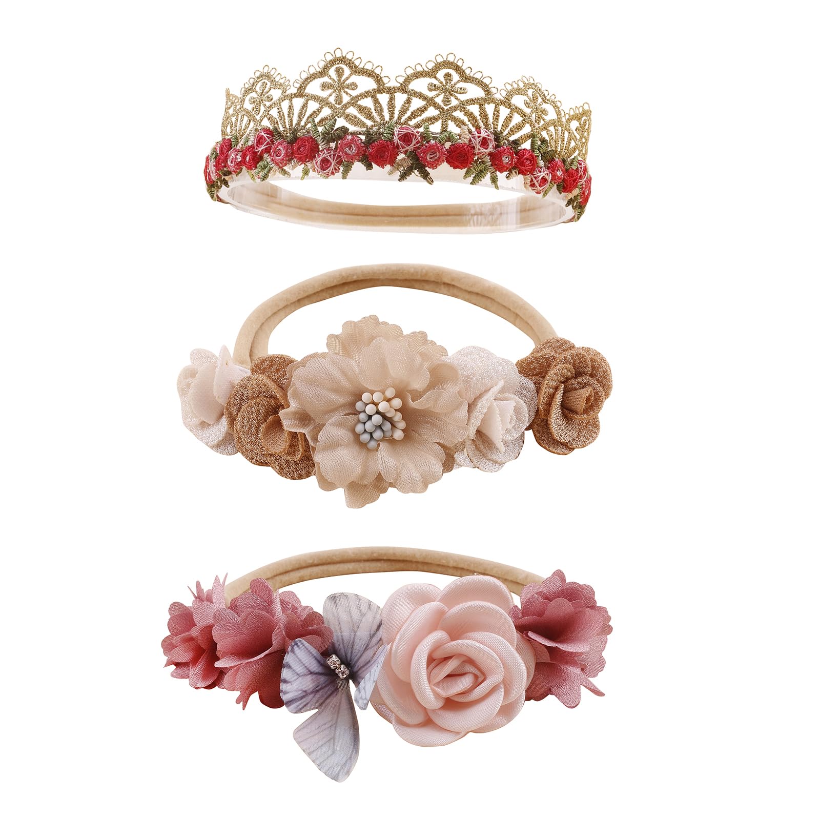 BFNAAgirl Flower Headband for Baby Girl Elastic Baby Floral Headbands Crown Hairbands Hair Accessories for Kids (088#, stretchy size)