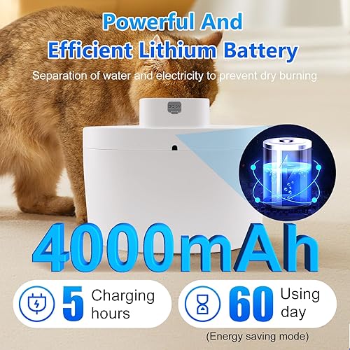 Miniatura 2 de Dispensador de agua inalámbrico para gatos, alimentado por batería, dispensador de agua para perros súper silencioso de 2.6 litros, dispensador de