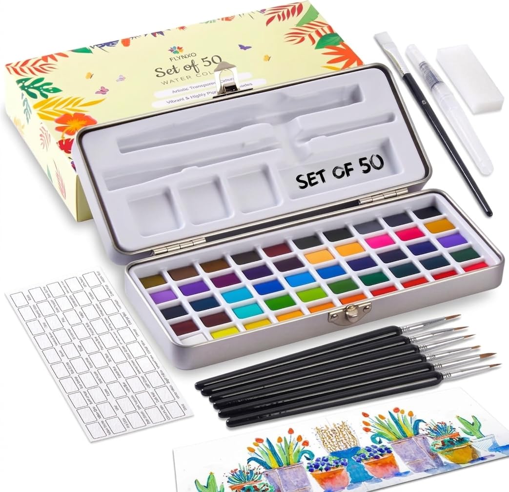Professional Watercolor Paint Set - 50 Colors Metal Case Kit