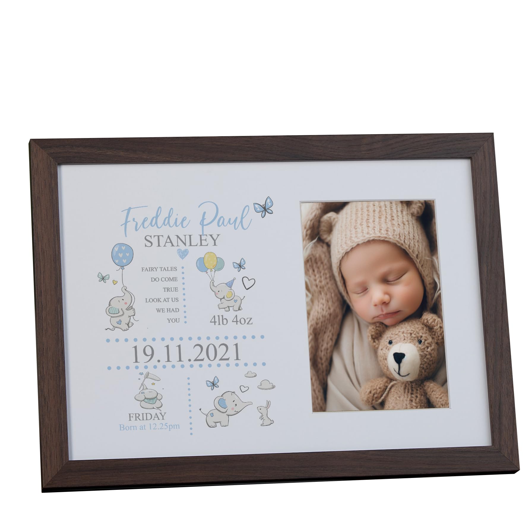 Personalised Baby Boy Elephants Design Photo Frame Newborn Keepsake