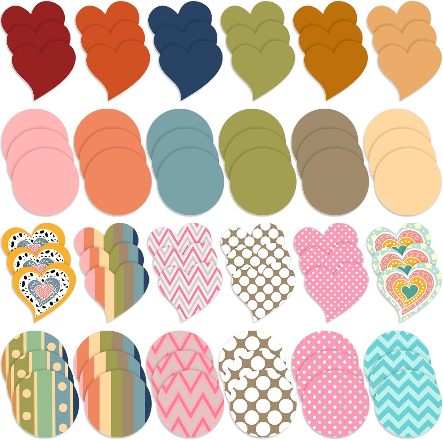 72 Pcs Boho Heart Cutouts and Round Paper Cutouts Heart