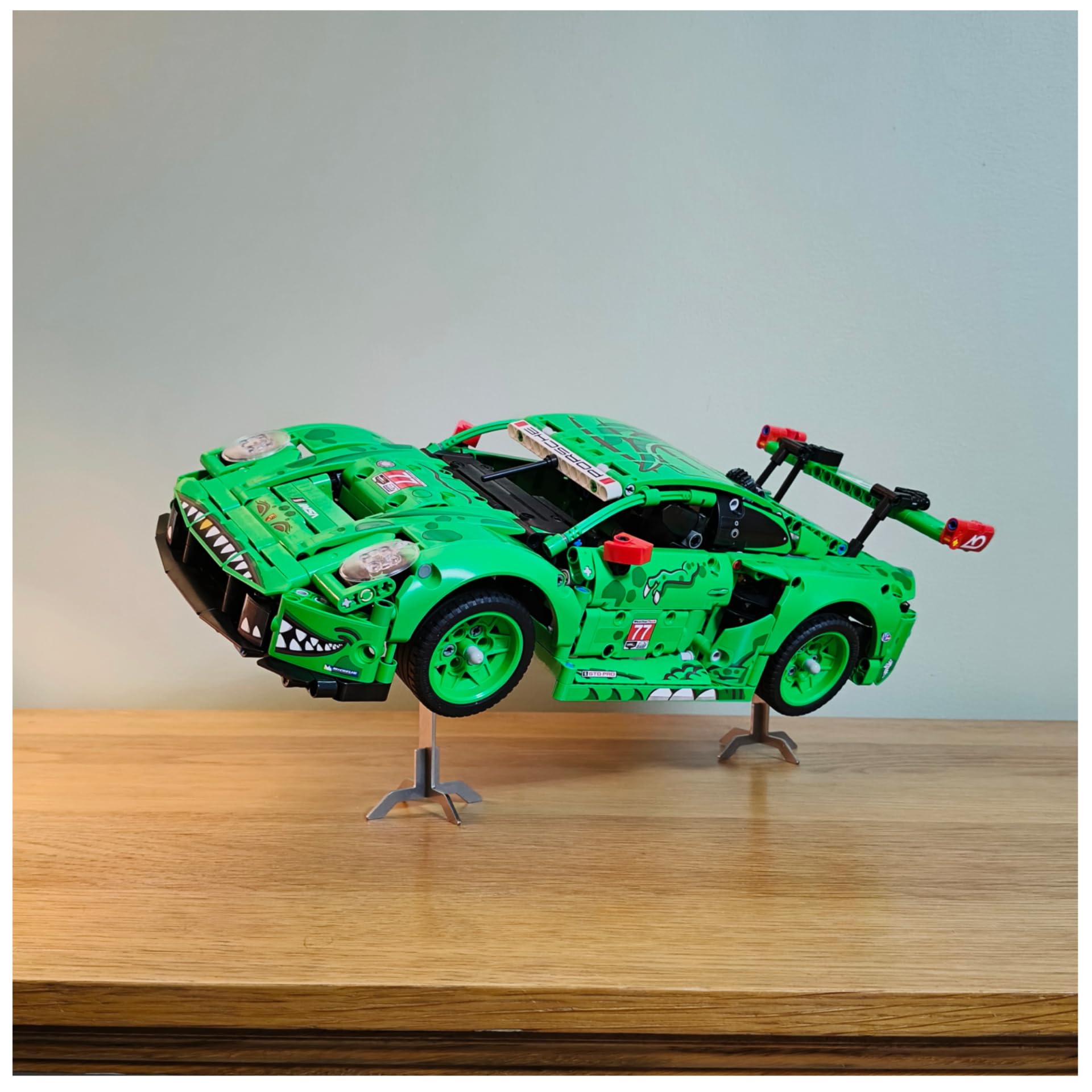 Display Stand compatible with Lego Technic Porsche 911 GT3 R REXY 42224 | Display your model securely | Heavy Duty stainless steel | Car NOT included