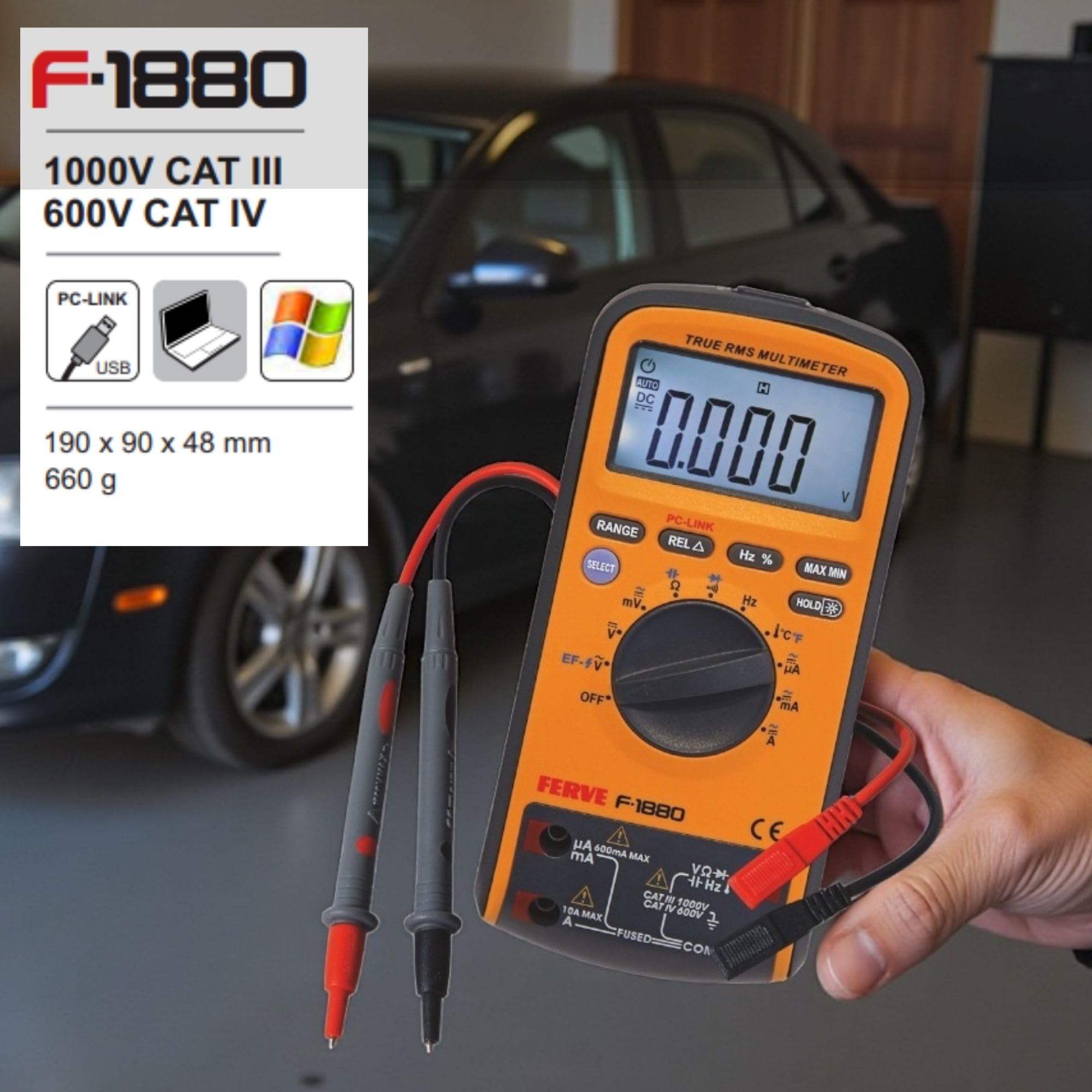 Ferve F-1880 Multímetro Digital con Conexión USB, 0