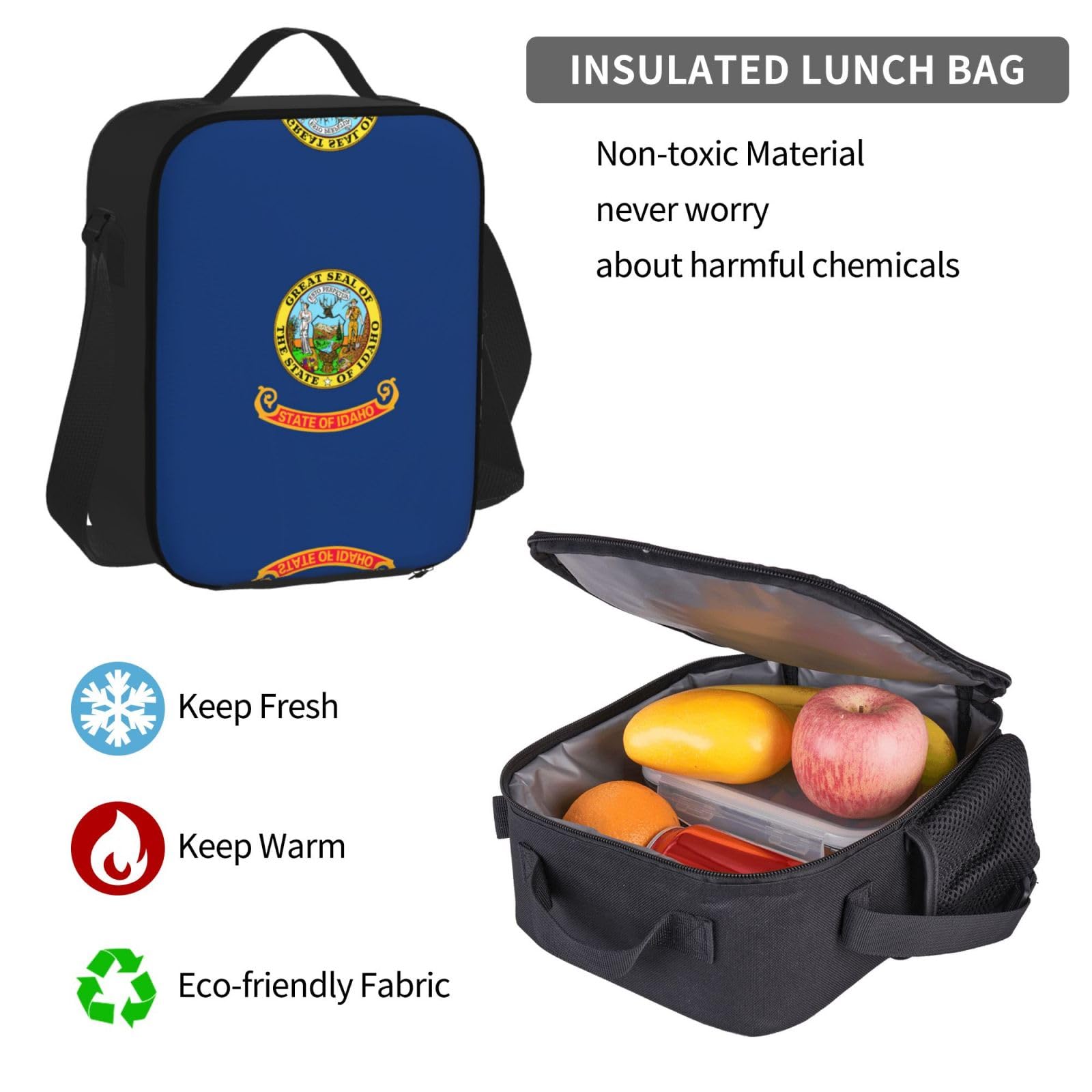 Idaho flaga stanu plecak dziecko chłopcy dziewczęta pudełko na lunch szkoła torba zestaw uczniów szkoły student prezent, Czarny, One Size, Bagaż