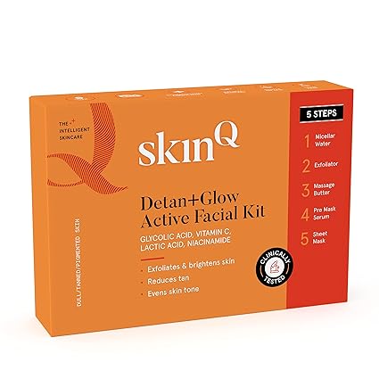 Detan+Glow Active Facial Kit with Vit C & Niacinamide for Men & Women (Single Use) | Helps Reduce Tan, Unclogs Pores, Smoothens & Brightens Skin | Skin Care Kit Suitable for All Indian Skin Types