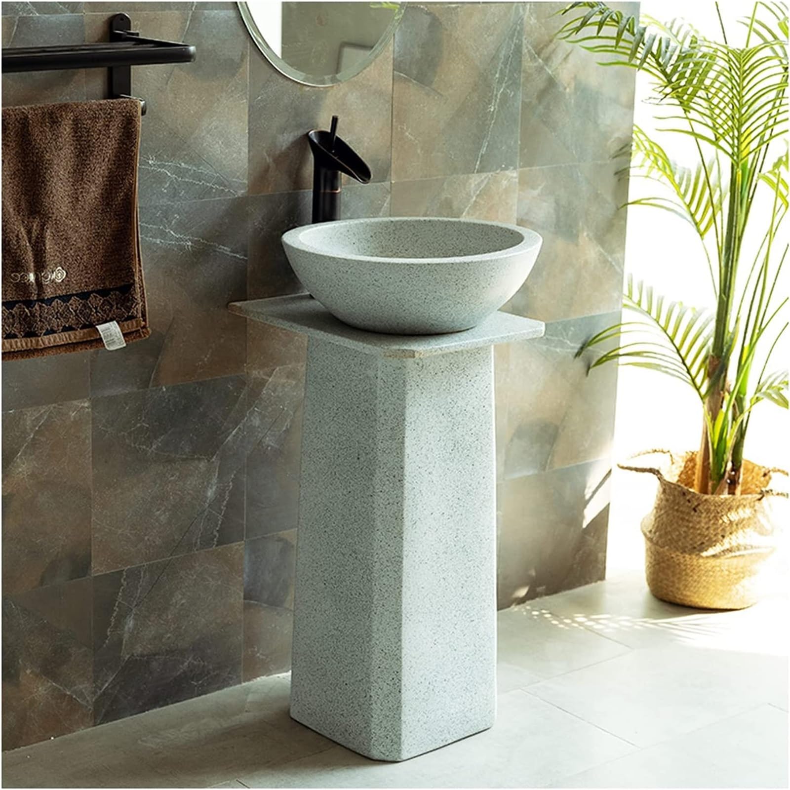 Umywalka Łazienkowa Nablatowa, Ceramiczna Umywalka Łazienkowa, Umywalka Na Postumencie, Styl Industrialny, Ręcznie Robiona Ceramiczna Umywalka Kolumnowa Z Kranem I Odpływ,PedestalBasinSink