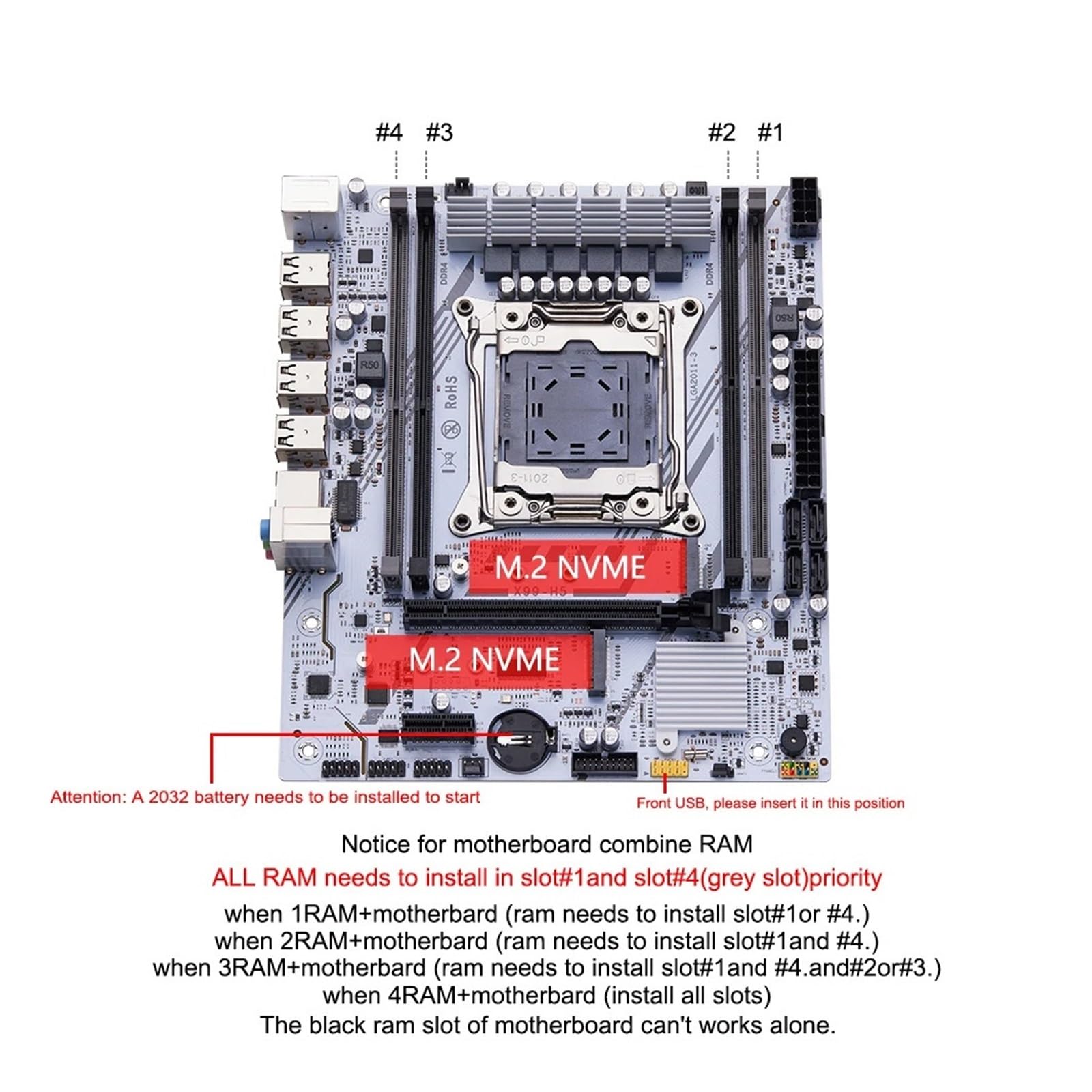 Juego de Placa Base X99 LGA2011-3 E5 2680 V4 DDR4 16GB(2x8gb) PC4 PCI16x3.0 NVME M.2 Computadora for Juegos(Motherboards)