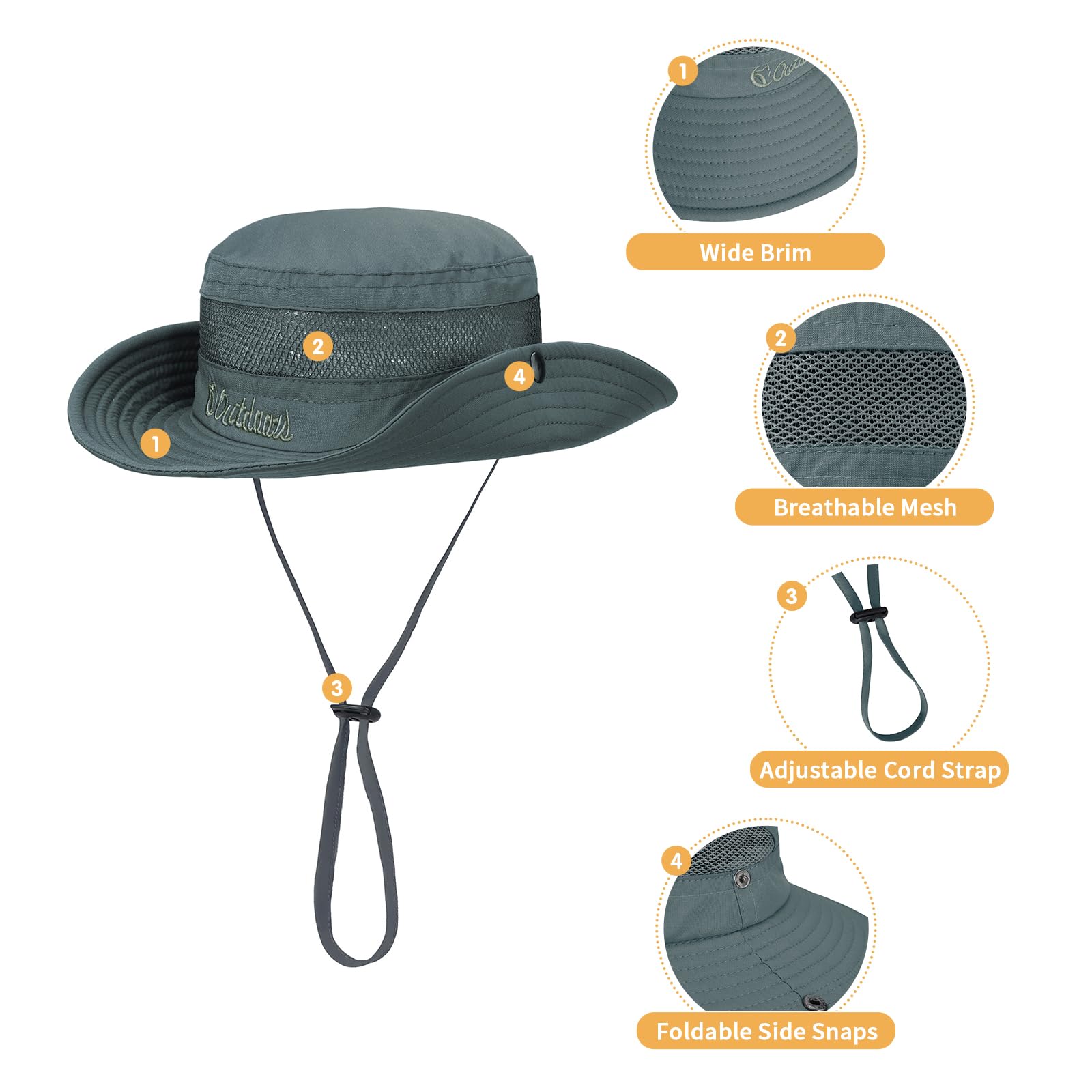 Cappello da sole per bambini, cappelli da pesca per ragazzi e ragazze, UPF 50+, a tesa larga, per bambini, escursionismo, safari