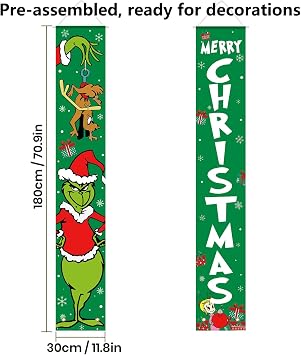 Christmas Decorations Christmas Decor Green Banner Xmas Porch Door Sign Welcome Banner for Indoor Outdoor Wall Home
