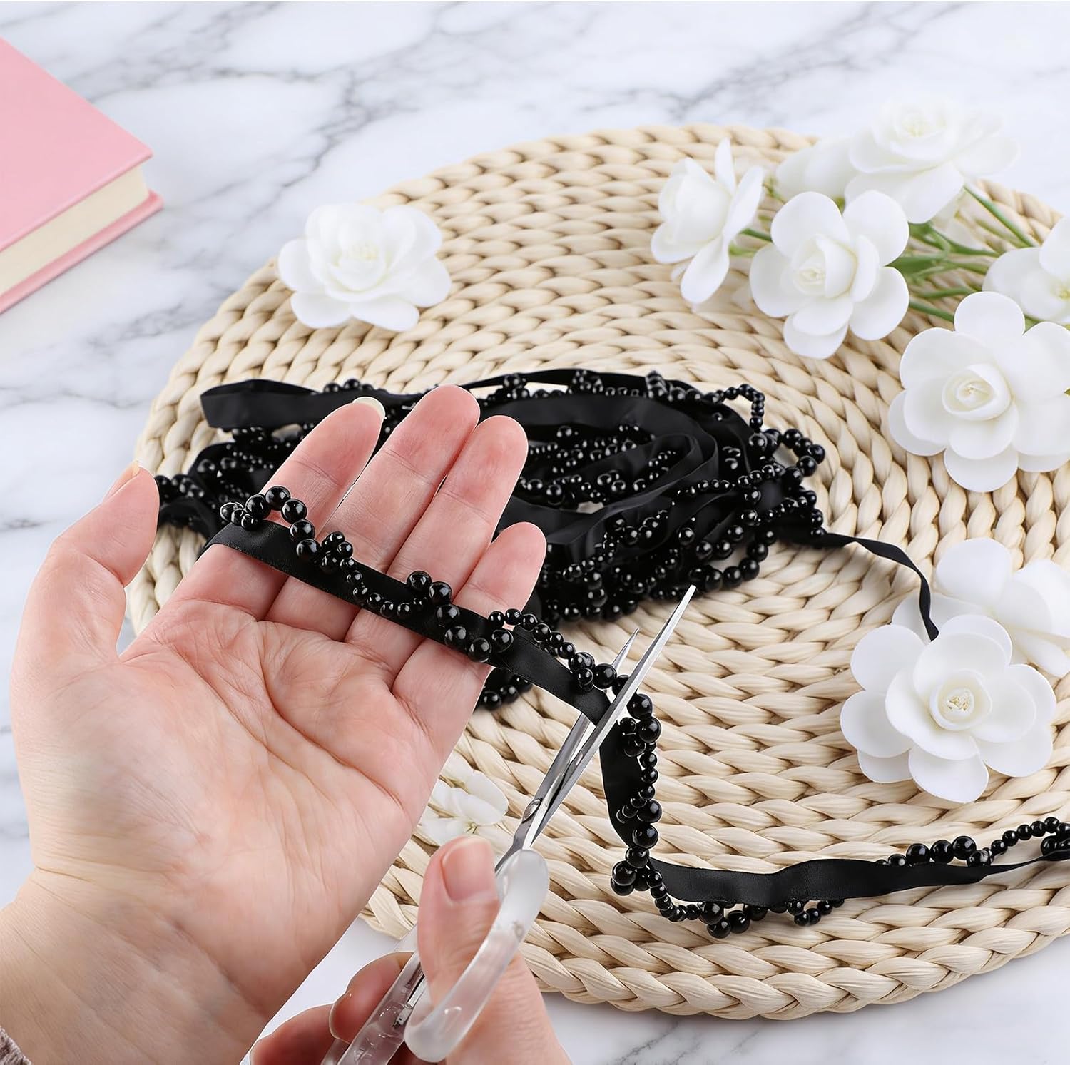 3 Yards/2.7m Black Beaded Fringe Trim, Decorative Crystal Beaded Tassel Ribbons, Polyester Bead Tassel Trim for Wedding Bridal DIY Sewing Crafts Clothing Curtain Lampshade Decoration