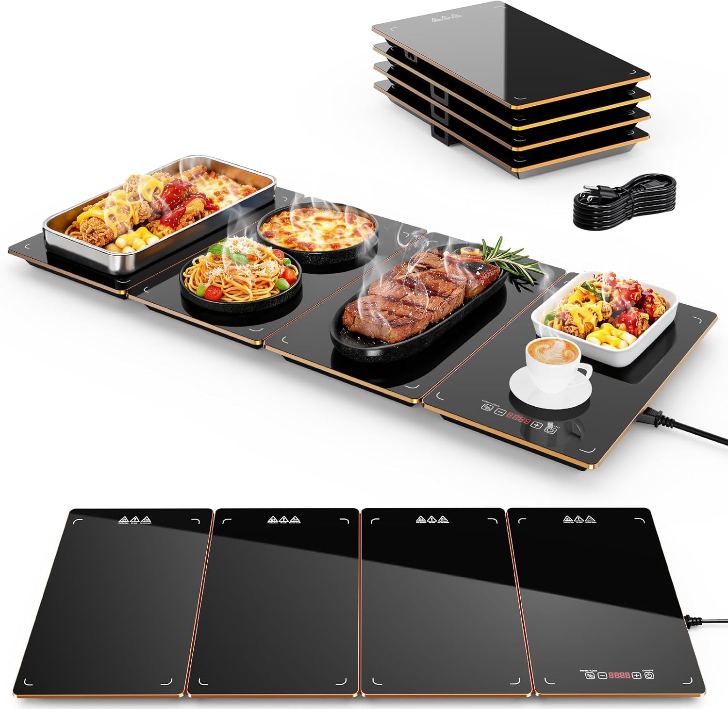 4-in-1 Electric Warming Tray for Food, Electric Food Warmers for Parties, Warming Trays for Buffets Party, 33"x15" Food Warming Mat for Countertop, Buffet Warmer Warming Plates to Keep Food Warm