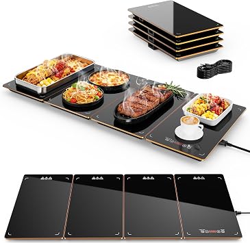 Electric Food Warmer, 33" x 15", 4-in-1, 10 Temp Settings | 24H Timer; Tempered Glass; Modular Design; Child Lock; Overheat Protection