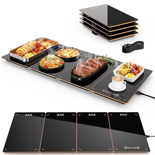 Hetorosu Electric Warming Tray, 4-in-1 Food Warmer, 33"x15", 10 Settings | 24H Timer; Tempered Glass; Child Lock; Overheat Protection; Buffet & Party Use; Fits Glass, Ceramic & Steel Cookware