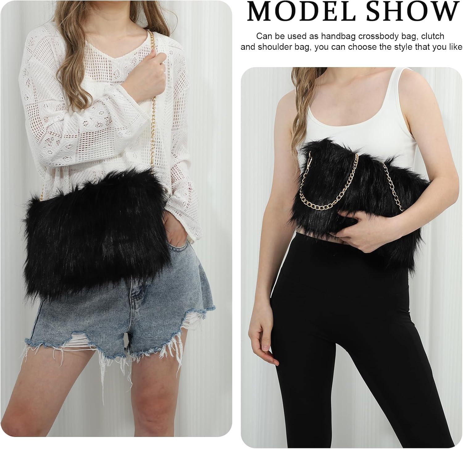 SUKUTU Faux Fur Evening Handbags for Women Soft Fuzzy Fluffy Crossbody Shoulder Bag with Chain Strap - Image 2