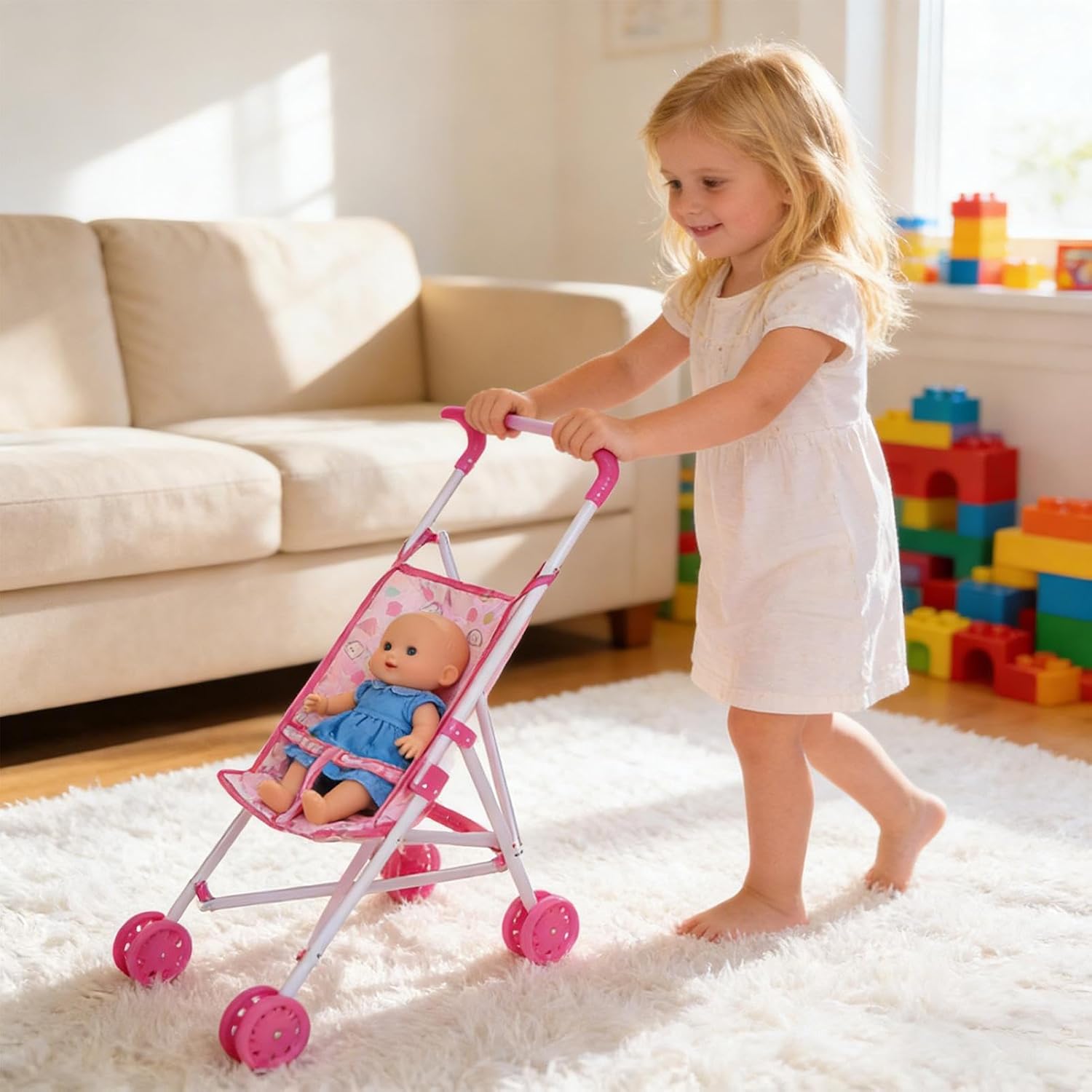 Dolls Stroller,Folding Toys of Children's Imitation Play,Stroller for Symbolic Play | for Preschool Children Daycare School Home Park Garden Gifts