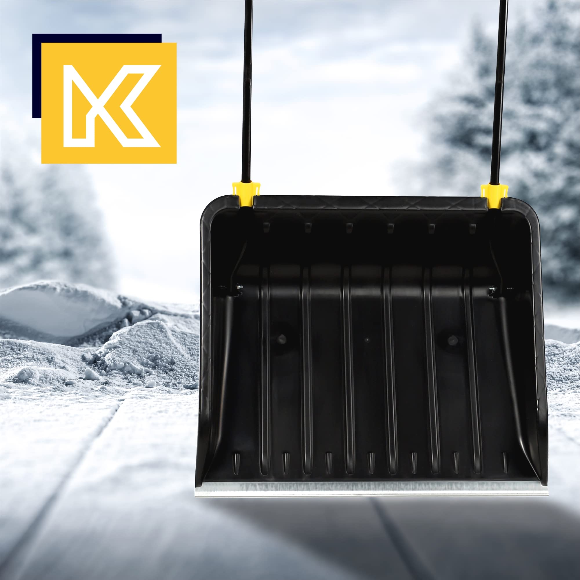 KADAX Pelle à Neige en Plastique dotée d'une Ferrure en Aluminium, Outil de Déneigement Robuste et Efficace avec Manche en Métal, Traîneau à Neige (Noir)