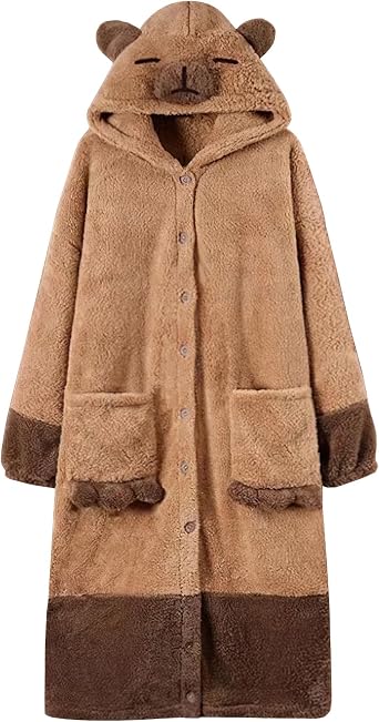 Unisex Capybara Costume Warm Flannel Cute Animal One-Piece Pajamas, Halloween Christmas Sleepwear Jumpsuit Pajamas