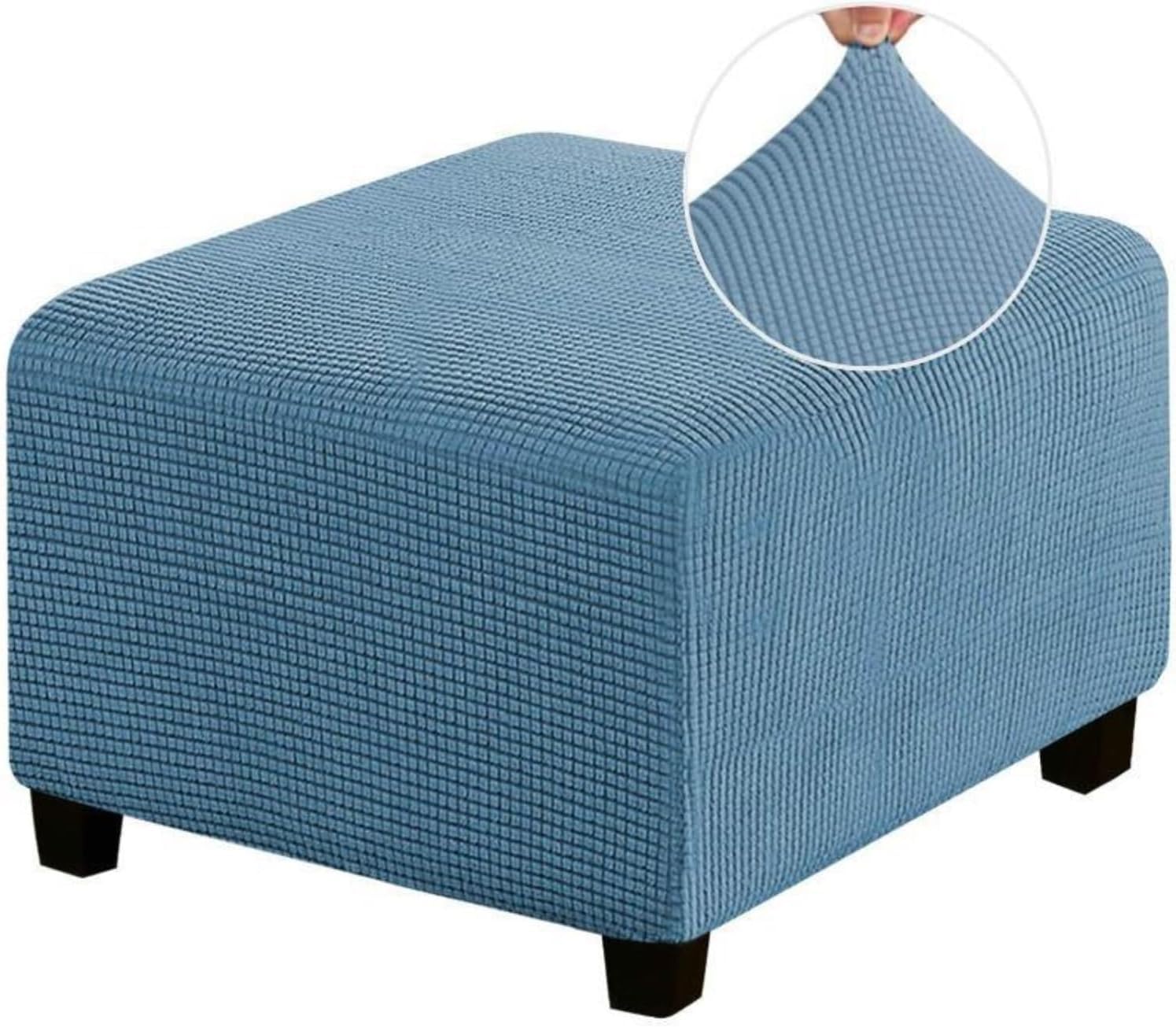 Square Footstool Cover Stretch Anti-Scratch Soft Dustproof Stool Cover Solid Color Removable Footstool Protector(Blu,Large)