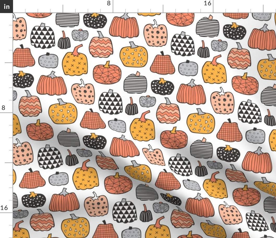 Spoonflower Fabric - Geometric Pumpkin Fall Halloween Orange White Pumpkins Kids Autumn Printed on Petal Signature Cotton Fabric Fat Quarter - Sewing Quilting Apparel Crafts Decor