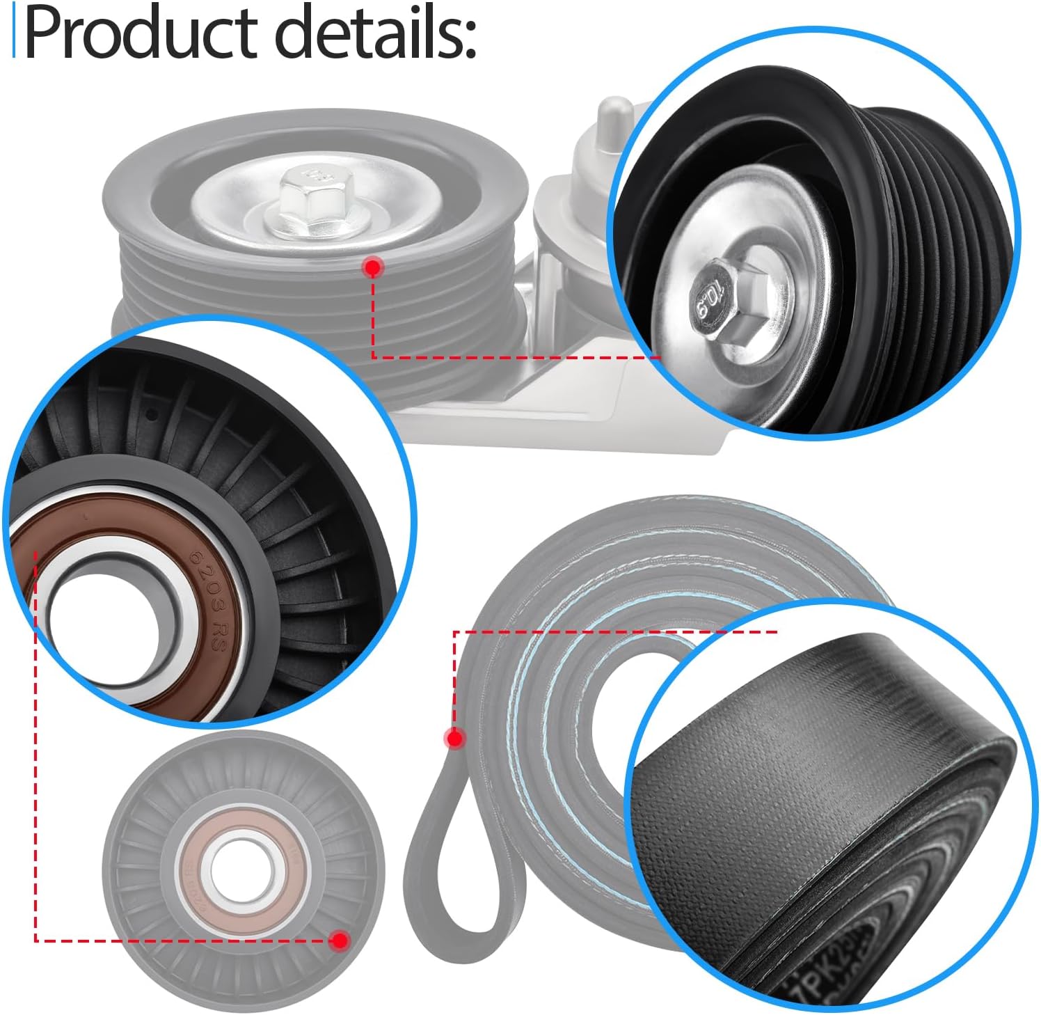 Drive Belt Tensioner Pulley Assembly Kit Compatible with Dodge Ram 1500/2500/3500 5.7L V8 2003-2008 Replace 38382 53032130AA 53032130AC 38058 7PK2570, Drive Belt Tensioner Component Kit