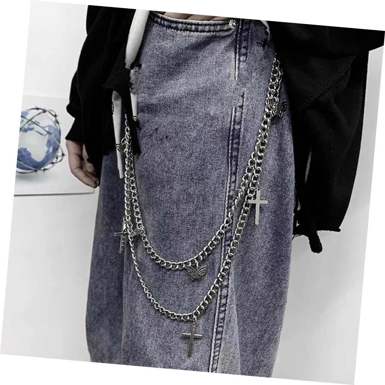 BESTYASH Butterfly Cross Pants Chain Chains Bike Chain Jeans Chain Men Jean Chain Goth Decor Chain for Purse image 4