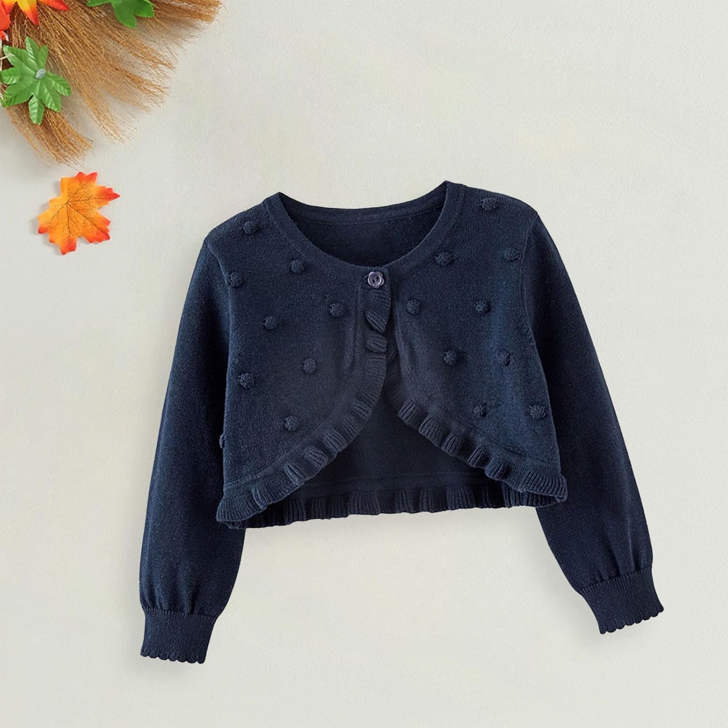 Girls' Long Sleeve Knitted Bolero Cardigan Toddler Baby Ruffle Button Closure Shrug Sweater Cropped Jacket Tops