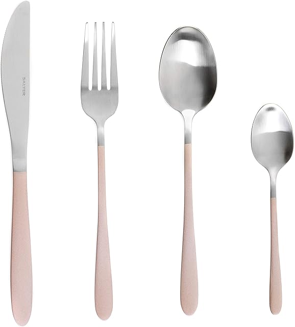 Salter BW08024C Cutlery Set, Champagne Metallic 16 Piece Stainless Steel,for 4 People, Modern Design, Satin Finish, Spoon, Knife and Fork, Silver with Champagne Coating, for Dinner Parties, Occasions
