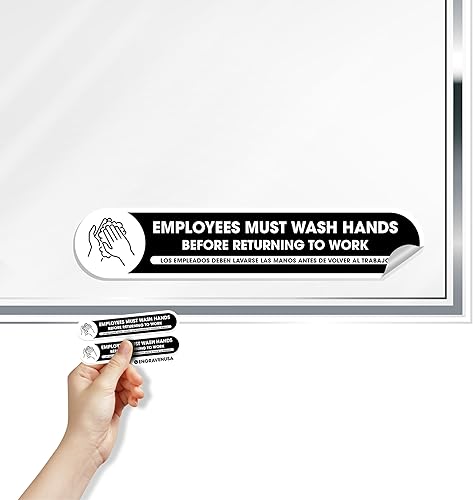 Employees Must Wash Hands Tiny Sticker  Paquete de 2 unidades de 1 x 5 pulgadas  Vinilo laminado autoadhesivo permanente para resistencia al agua y