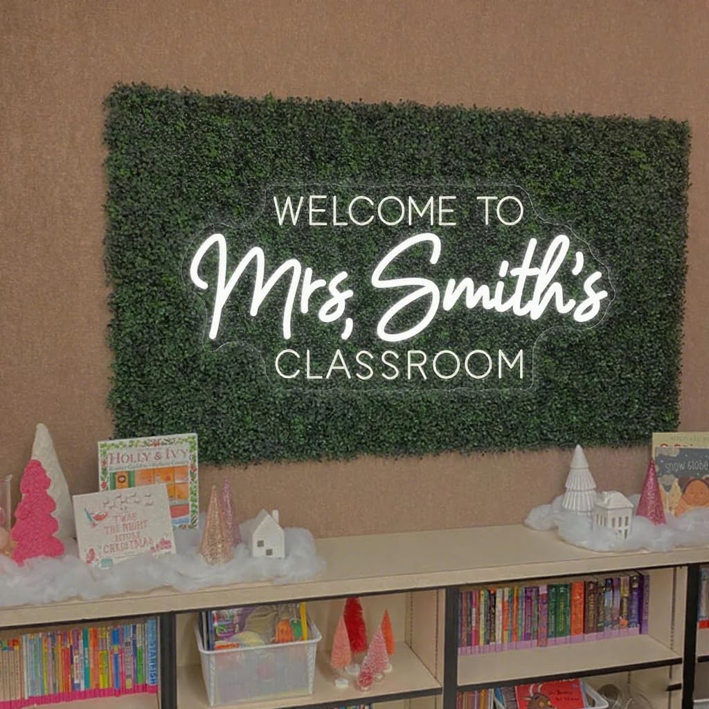 Custom Teacher Name Neon Sign, Personalized Classroom LED Neon Light, Welcome to Classroom Décor, Teacher Welcome Door Hanging Sign, Gift for Teacher