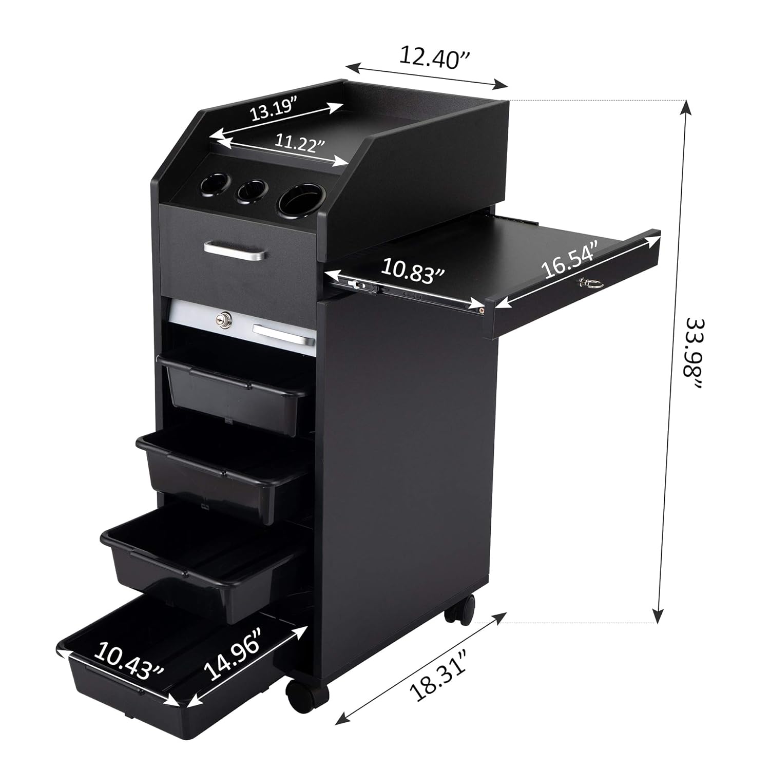 Movable Salon Appliance Hair Holder Tool Storage Cart, Beauty Accessories Organizer with A Lockable Rolling Door and 4 Storage Boxes, Black : Beauty & Personal Care