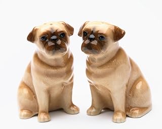 Fine Ceramic Pug Dogs Salt and Pepper Shakers Set, 3-3/8" H